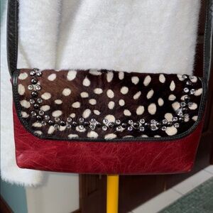 Kurtmen  crossbody bag  haircalf Leather rhinestones & studs brown white rust BK